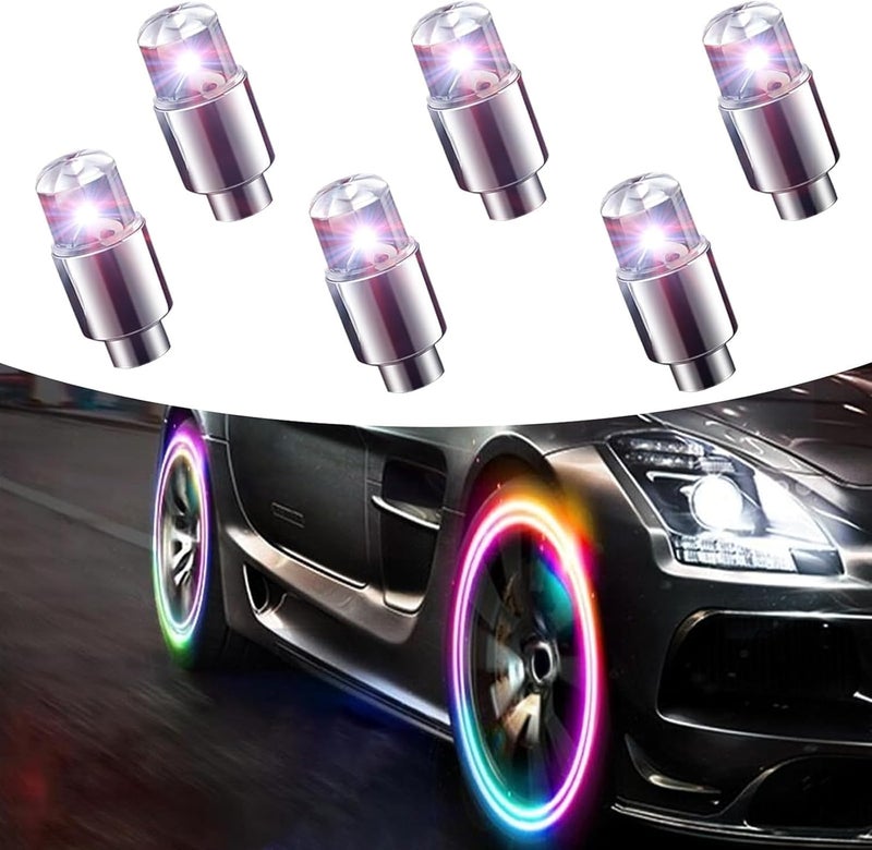 Fluher 6 PCS Car Tire Valve Light, Cool Modify Night Light Safety Shock Sensor Flash Light, Waterproof Tire Valve Stem LED Cap, Universal Wheel Decoration Accessory for Car Motorcycle (Multicolored) - Image 1